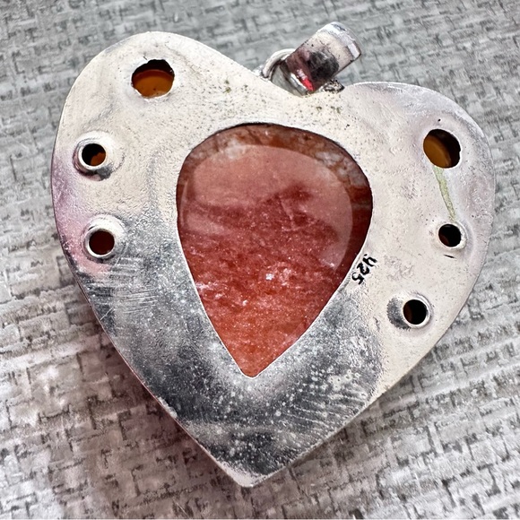 Heart Pendant Red Aventurine And Carnelian Agate Gemstones Silver Tone 3331 - Picture 3 of 9